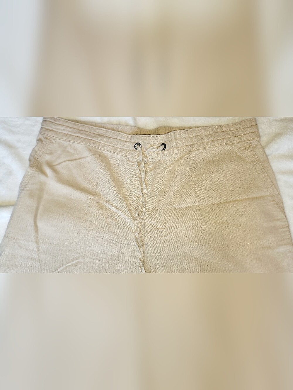 Per Se Womens XL Linen And Viscose Capri Stretch Beach Drawstring Beige Coastal - Picture 2 of 9